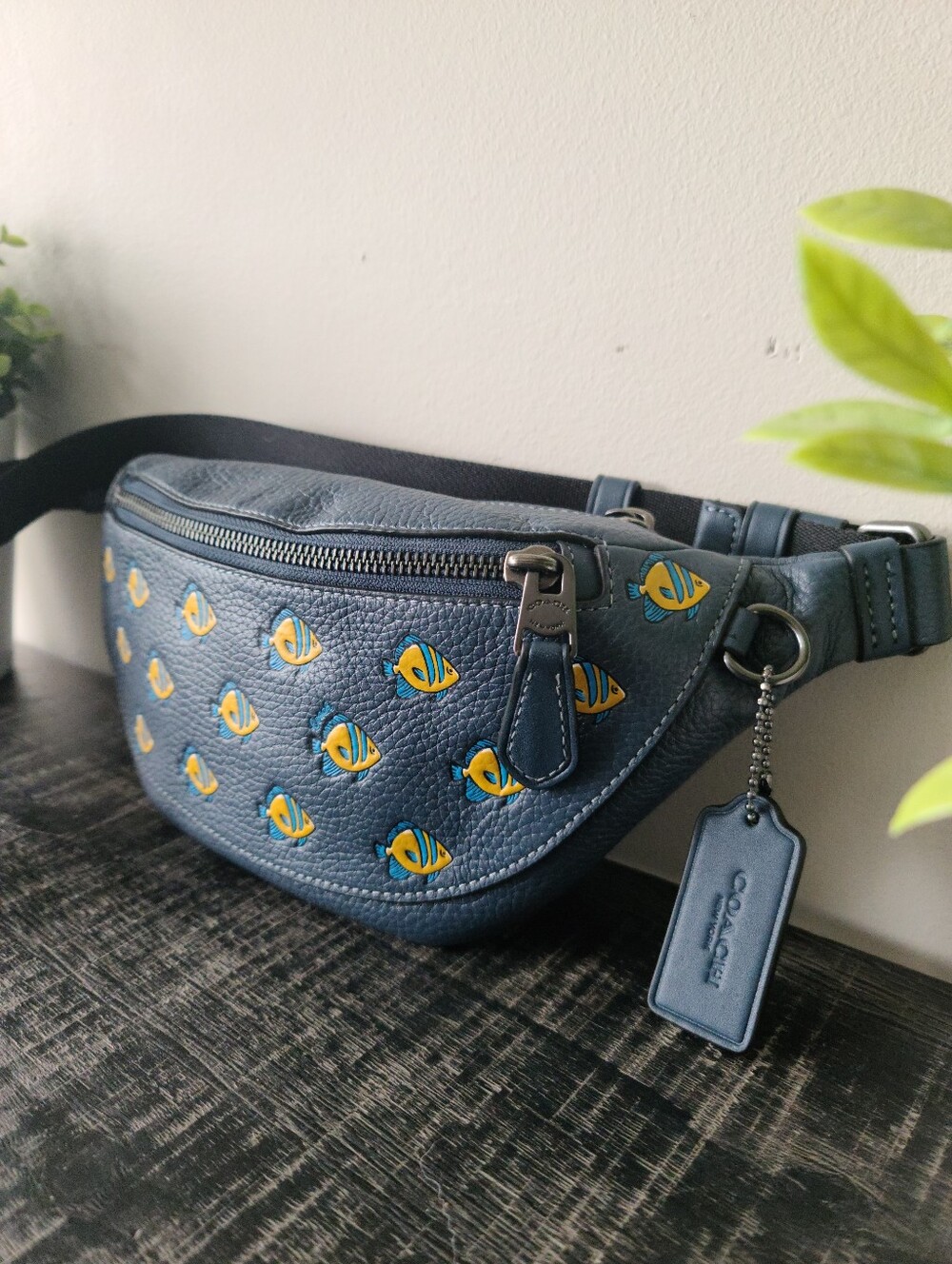 Coach Leather Warren Belt Bag with Fish Print #CT872